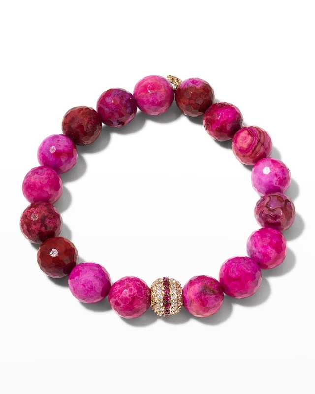Pink Crazy Lace Agate Bracelet with Pave Mala Bead