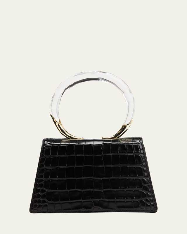 Lucite Quad Croc-Embossed Top-Handle Bag