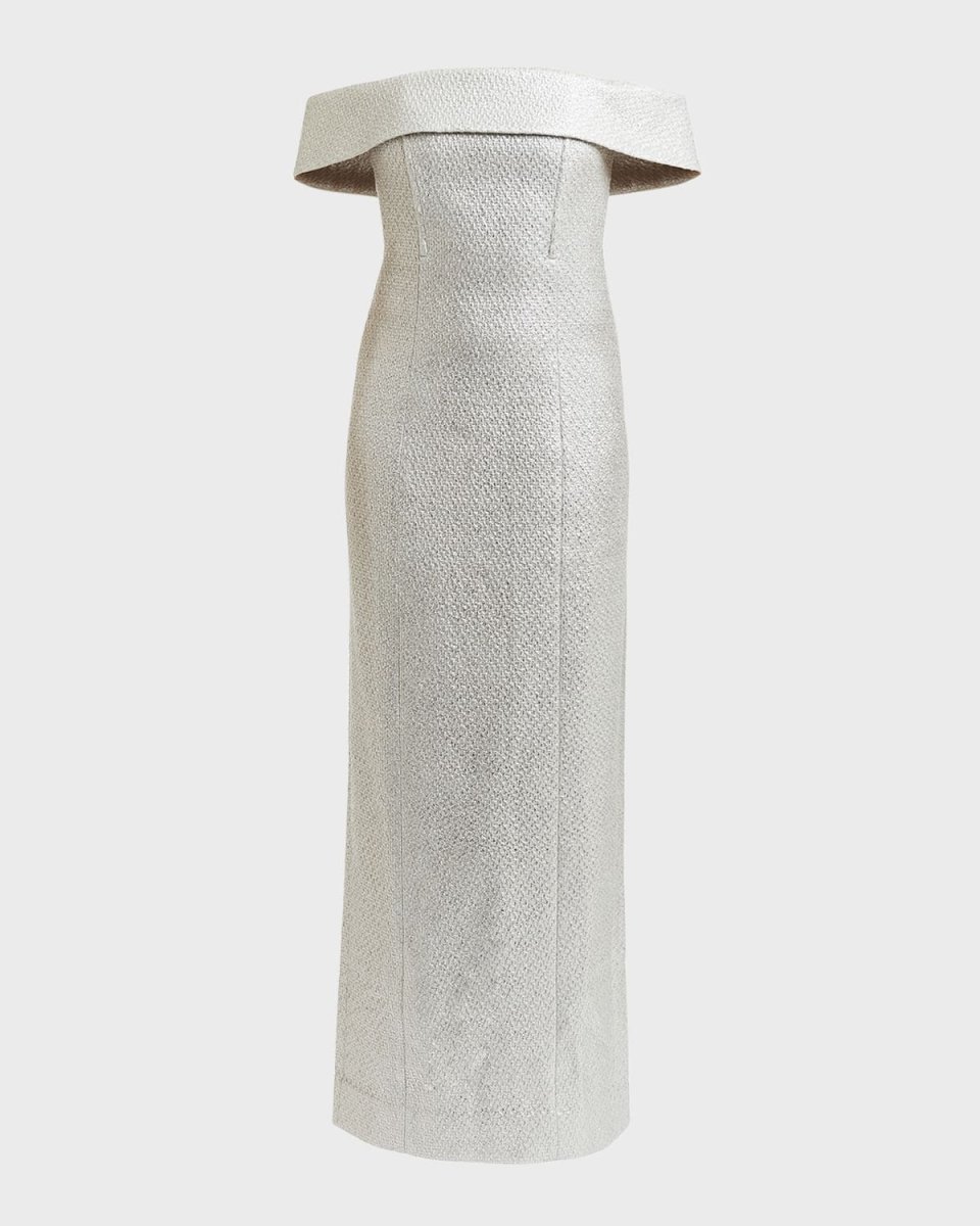 Mona Off-Shoulder Metallic Column Gown