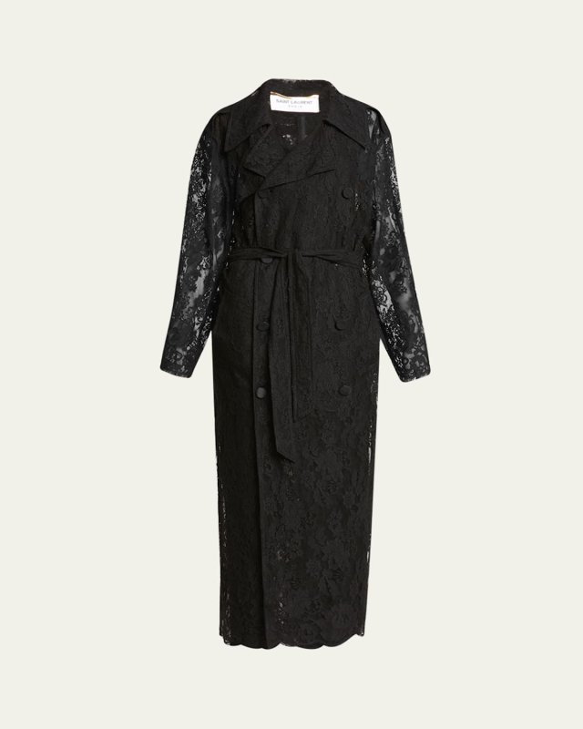Belted Lace Trench Coat