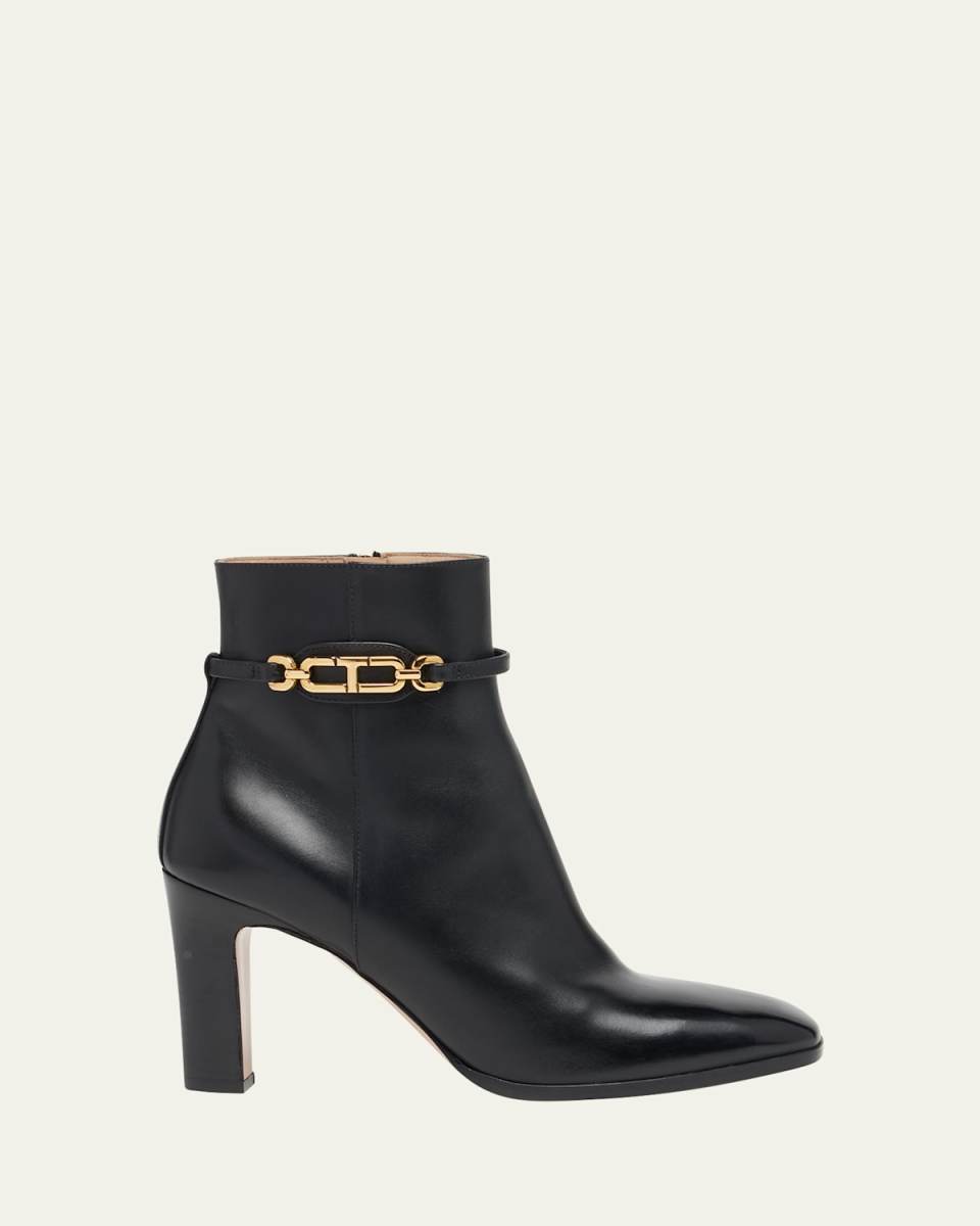 Calfskin Chain Zip Ankle Booties