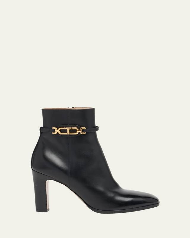 Calfskin Chain Zip Ankle Booties