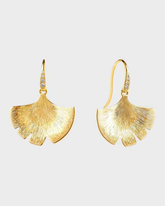 18k Yellow Gold Diamond Ginko Dangle Earrings
