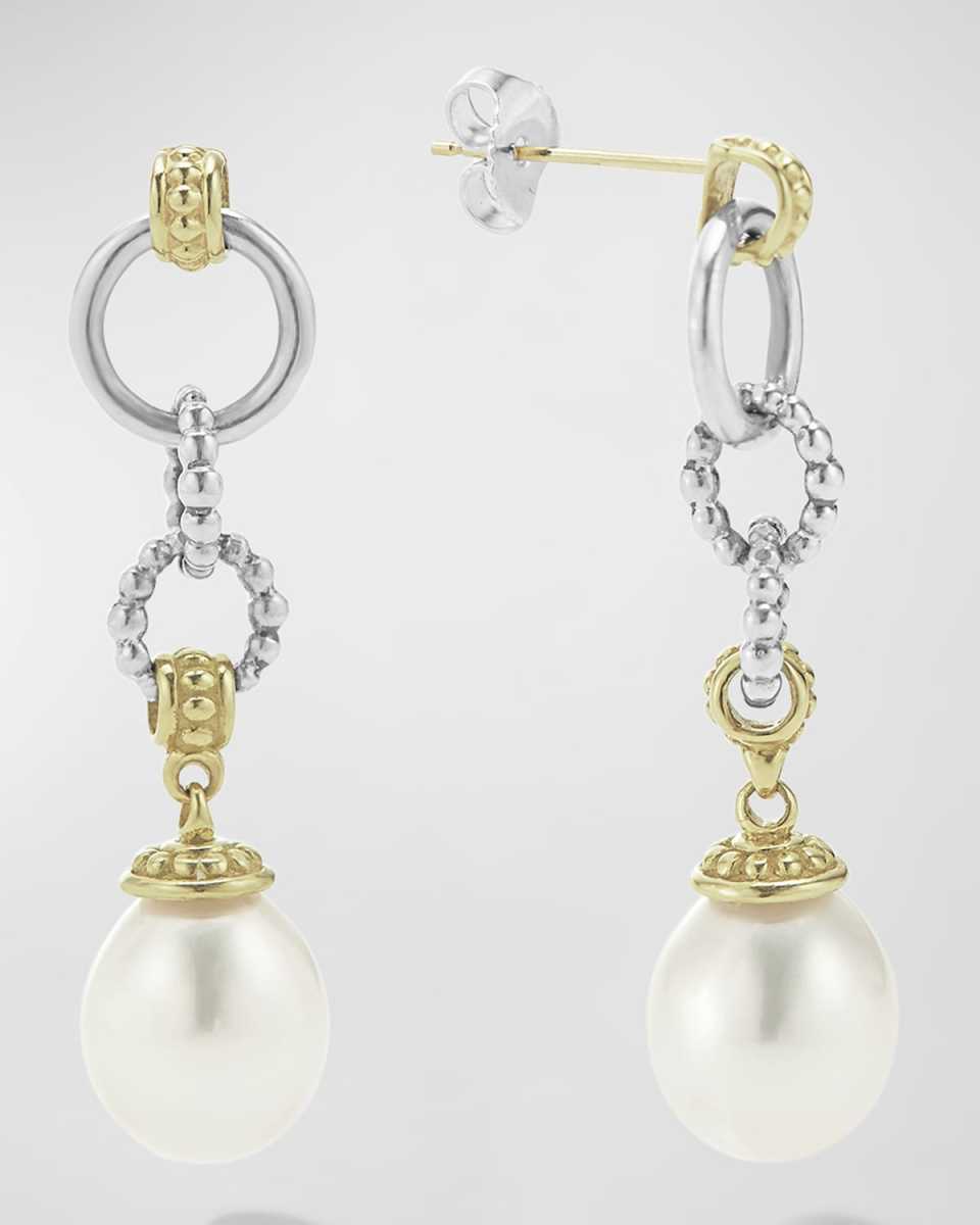 Sterling Silver and 18K Gold Luna Pearl Smooth Drop Earrings
