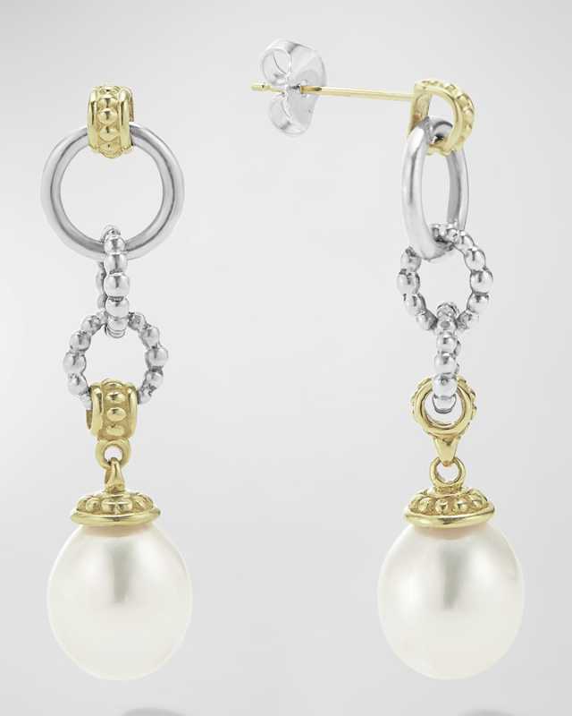 Sterling Silver and 18K Gold Luna Pearl Smooth Drop Earrings