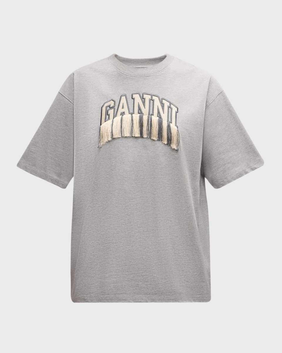 Drop Shoulder Logo Fringe T-shirt