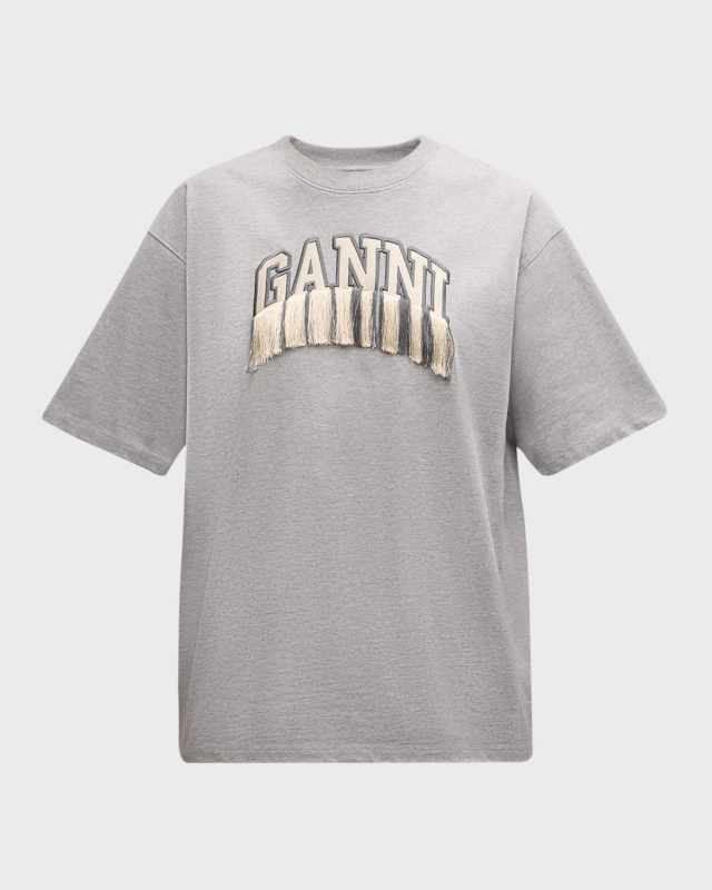 Drop Shoulder Logo Fringe T-shirt