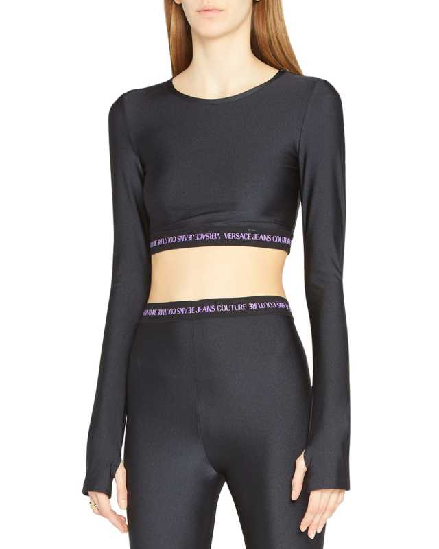 Long-Sleeve Logo Band Crop Top