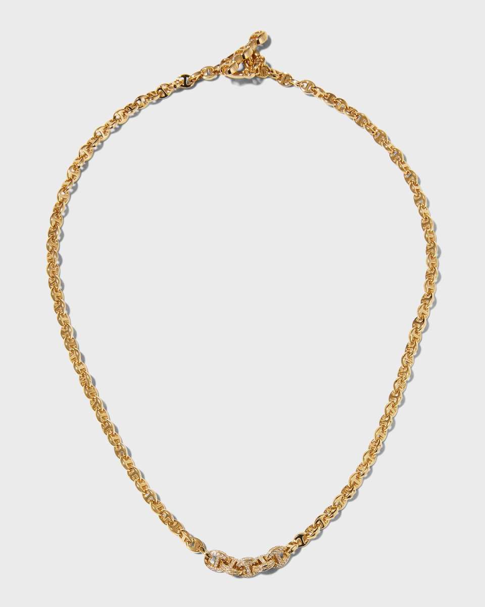 18K White Gold 3mm Pave 5 Link Necklace