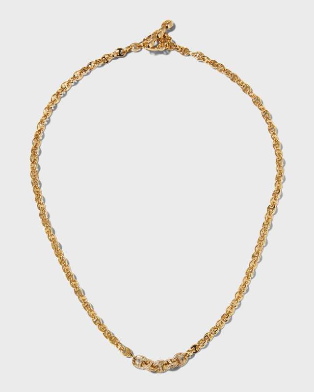 18K White Gold 3mm Pave 5 Link Necklace