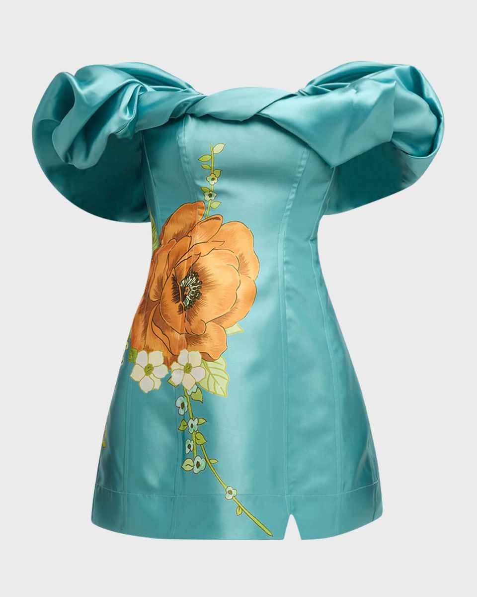 Regent Jade Off-Shoulder Frill Floral Mini Dress