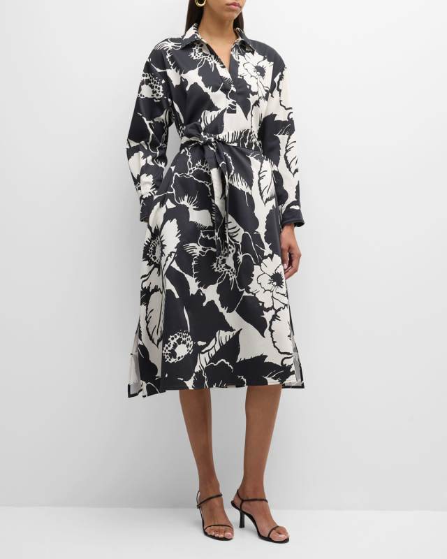 Cote d'Azur Floral-Print Chino Midi Shirtdress