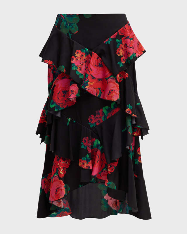 Seville Rose Tiered Ruffle Midi Skirt