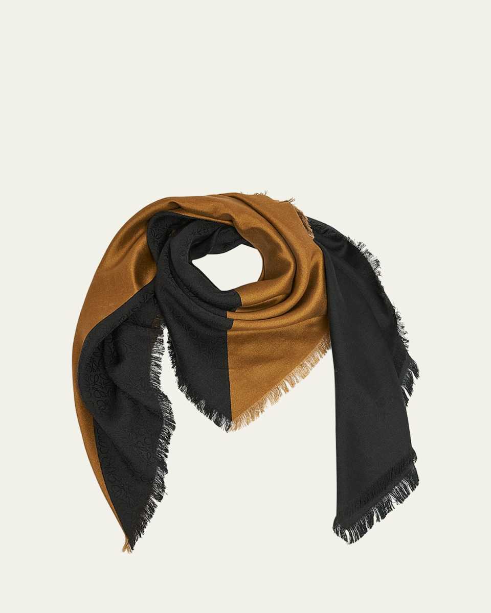 Fringed Color Block Wool & Silk Square Scarf