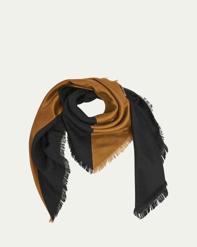 Fringed Color Block Wool & Silk Square Scarf