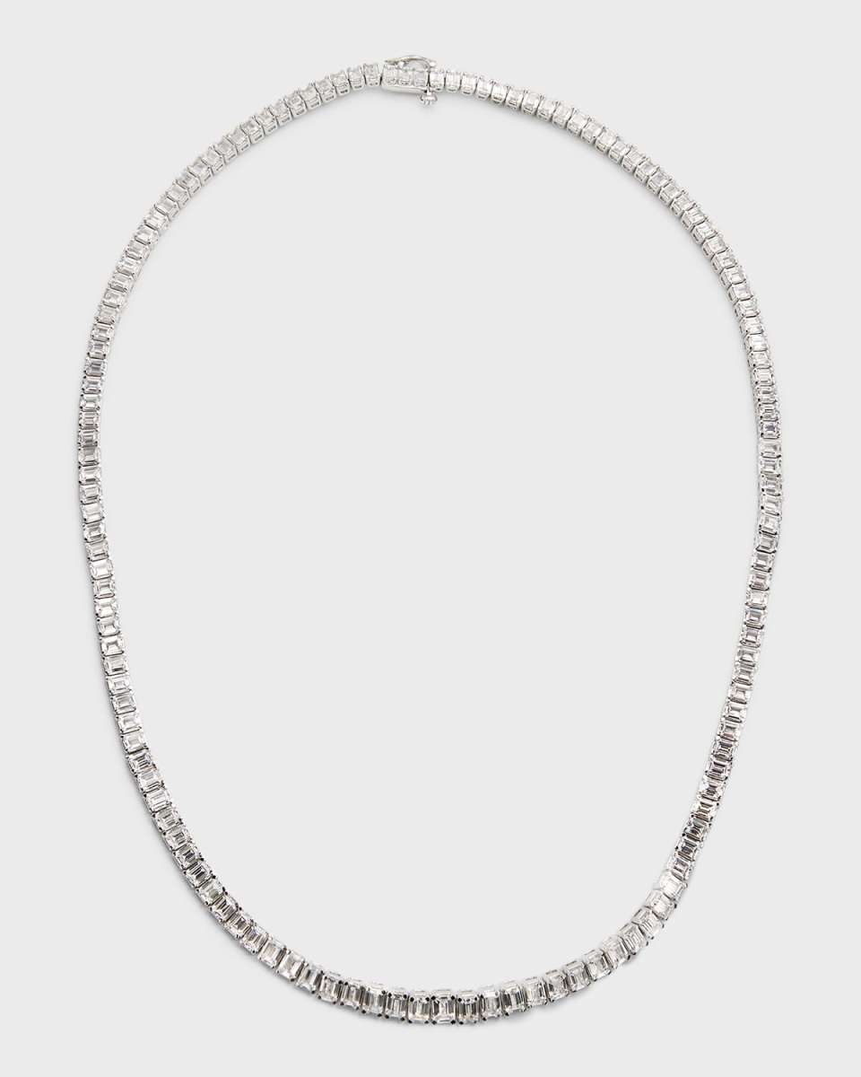 18K White Gold Emerald-Cut Diamond Tennis Necklace, 18"L, 24.0tcw