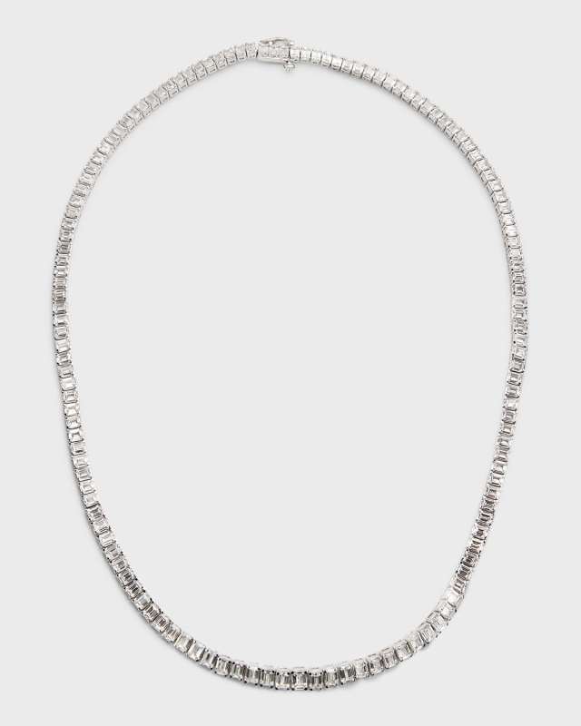 18K White Gold Emerald-Cut Diamond Tennis Necklace, 18"L, 24.0tcw