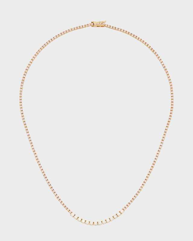 Small 4-Prong Pink Sapphire Tennis Necklace with Diamond Accents in Yellow Gold
