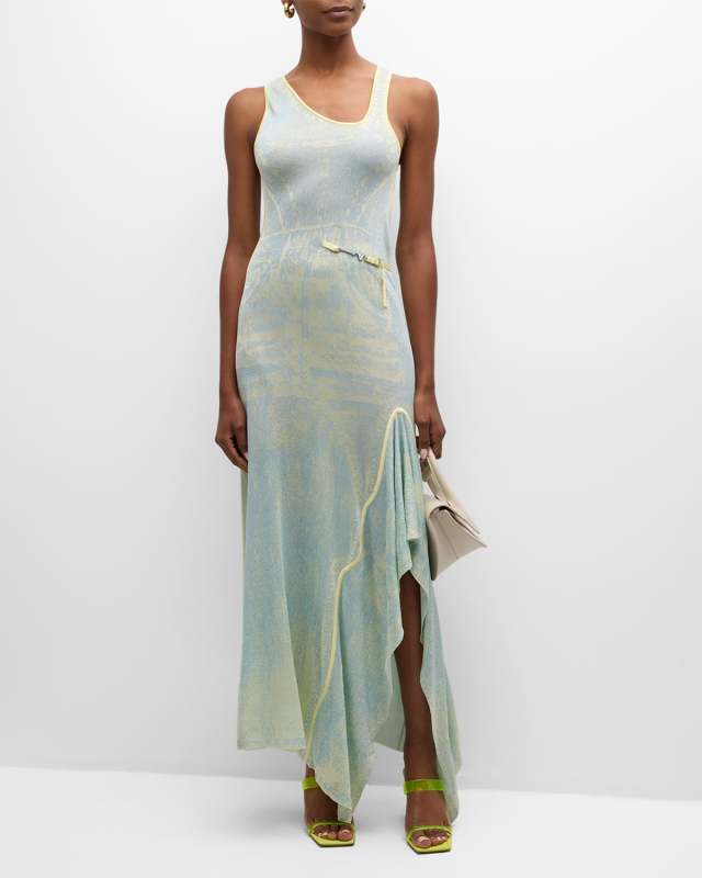 Peony Sleeveless Long Ruffle Slit Dress