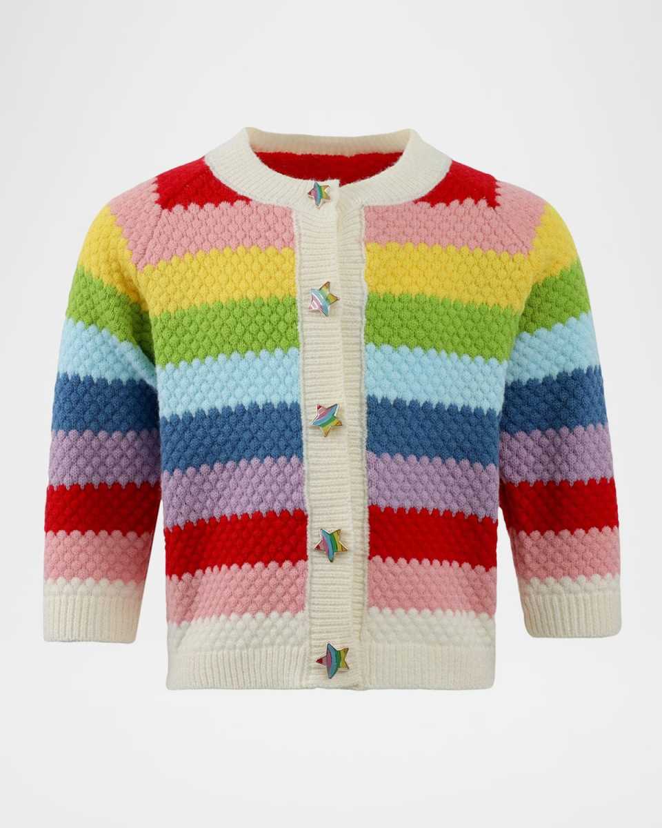 Girl's Rainbow Bright Knit Cardigan, Size 2-14