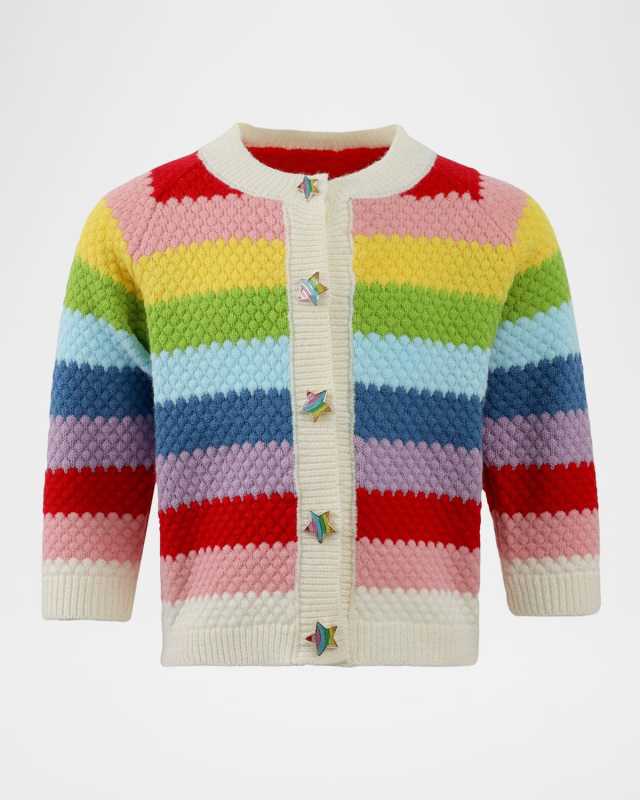 Girl's Rainbow Bright Knit Cardigan, Size 2-14