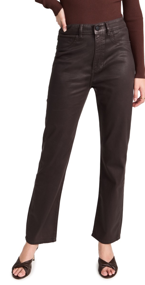 DL1961 Emilie Straight Ultra High Rise Vintage Jeans Dark Cocoa (Ultimate Knit Coat