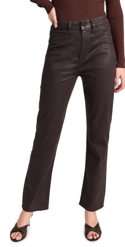 DL1961 Emilie Straight Ultra High Rise Vintage Jeans Dark Cocoa (Ultimate Knit Coat
