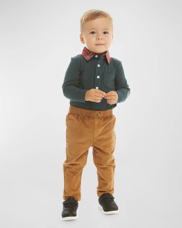 Boy's Holiday Polo Bodysuit & Pants Set, Size Newborn-24
