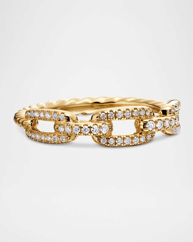 Stax Single-Row Pave Chain Link Ring with Diamonds in 18K Gold