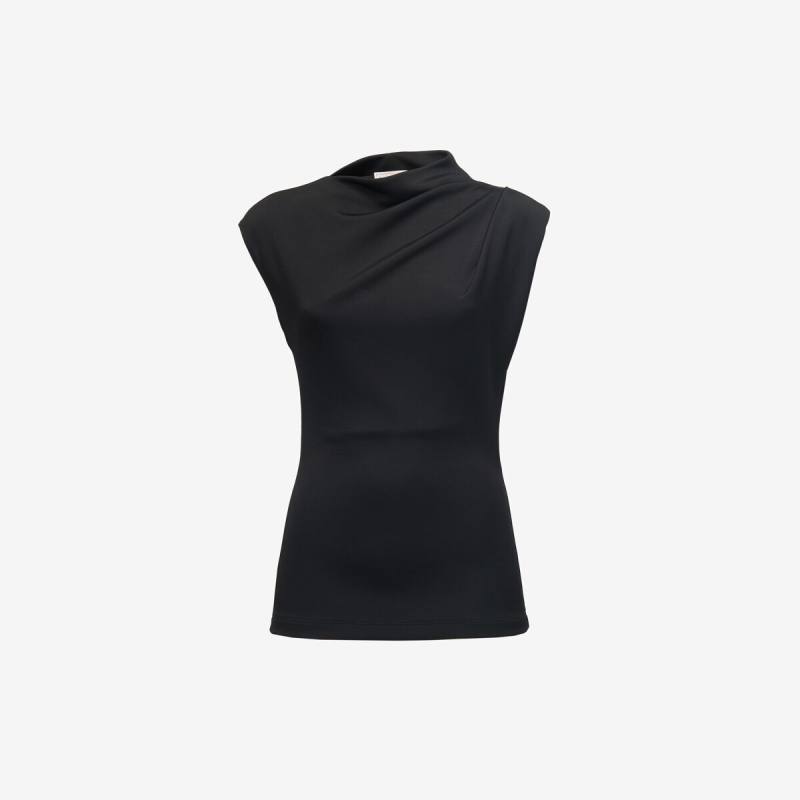 Alexander McQueen Women's Black Asymmetric Draped Top - 6 (Viscose & Polyamide)