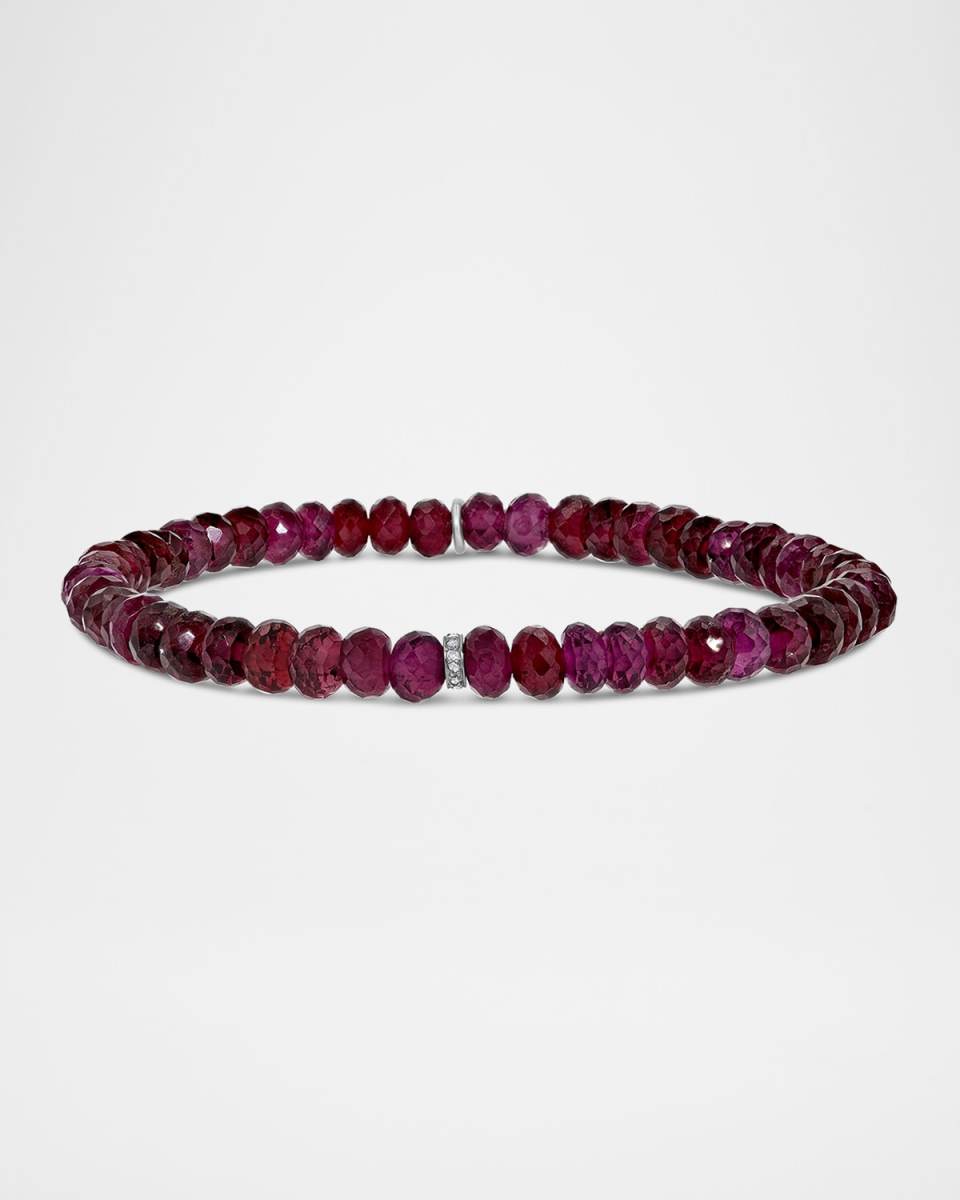 5mm Rhodolite Mini Bead Bracelet with One Diamond Rondelle