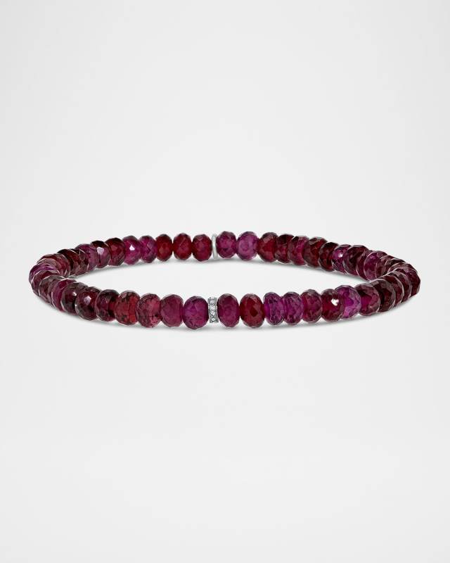 5mm Rhodolite Mini Bead Bracelet with One Diamond Rondelle