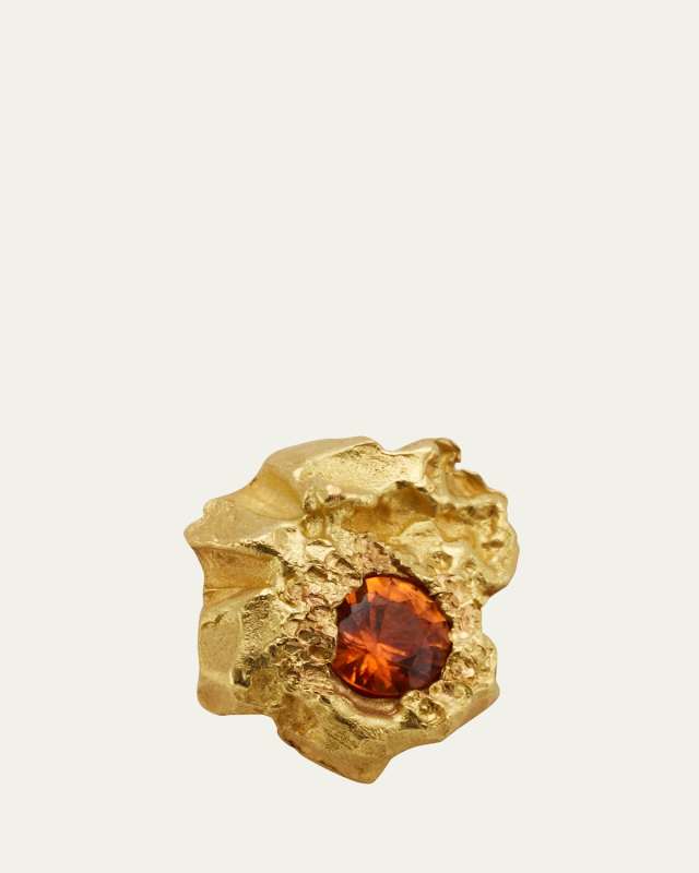 Single Rock Earrings in 18K Solid Yellow Gold with 3.75mm Orange Sapphires