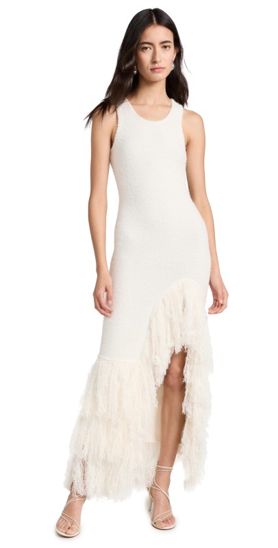 AKNVAS Sasha Knit Fringe Dress White