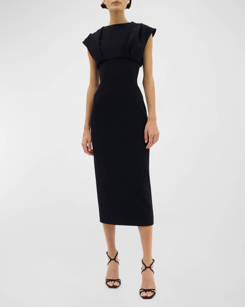 Maggie Draped Empire-Waist Sleeveless Midi Dress