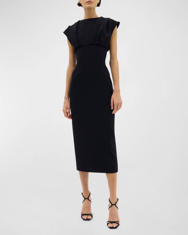 Maggie Draped Empire-Waist Sleeveless Midi Dress