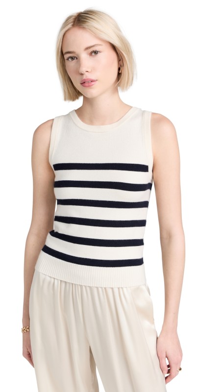 La Ligne Striped Featherweight Sweater Vest Cream/Navy