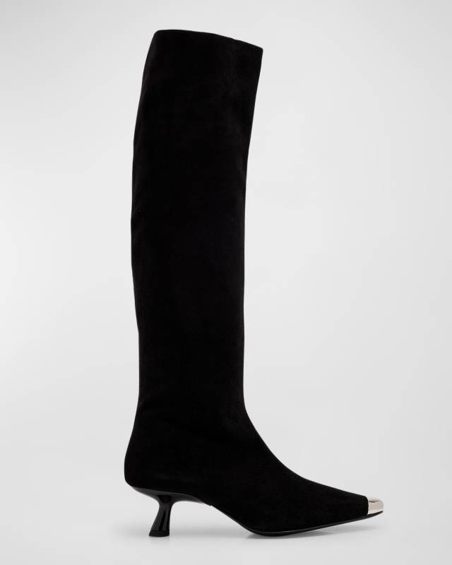 Kuki Suede Chrome-Toe Tall Boots