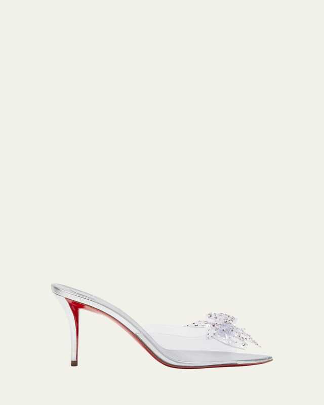 Aqua Crystal Clear Floral Red Sole Slide Sandals
