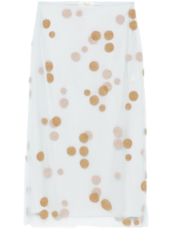 bead-embellished tulle midi skirt