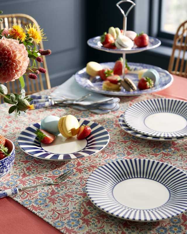 Blue Italian Steccato Narrow Stripe Side Plates, Set of 4
