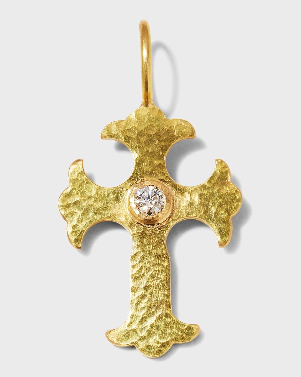 Gothic Cross Pendant with 3.5mm Faceted Diamond Center