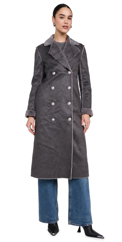 L'AGENCE Citron Faux Fur Maxi Coat Dark Grey