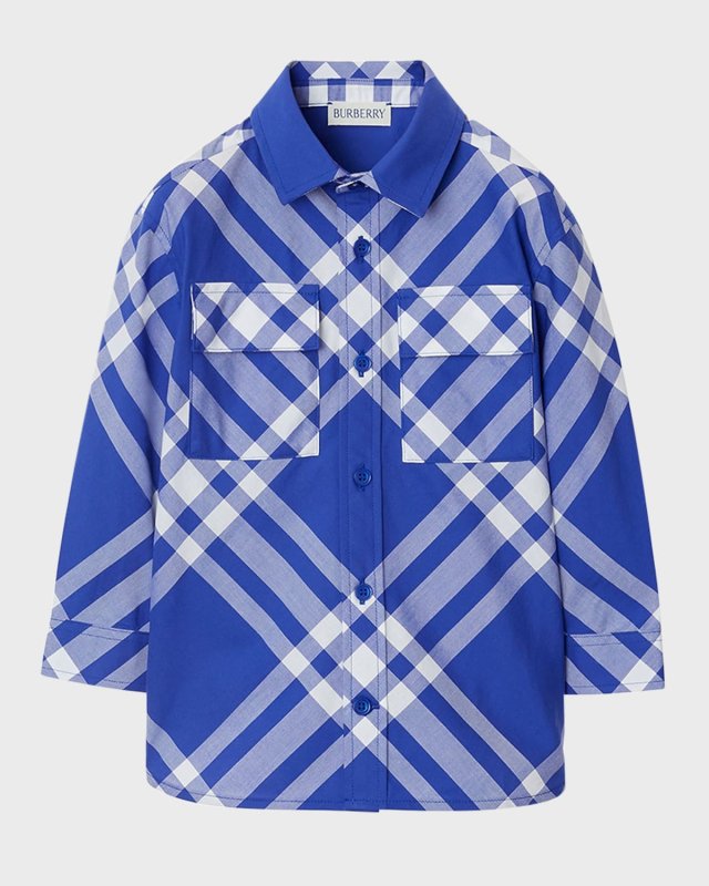 Boy's Angelo Bias Check Cotton Shirt, Size 12M-