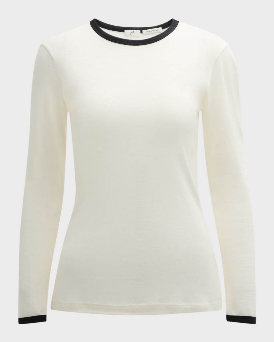 Two-Tone Long-Sleeve Merino Wool T-Shirt