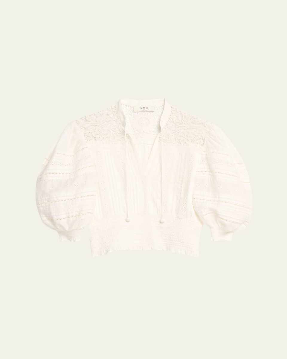 Marcella Lace Puff-Sleeve Top
