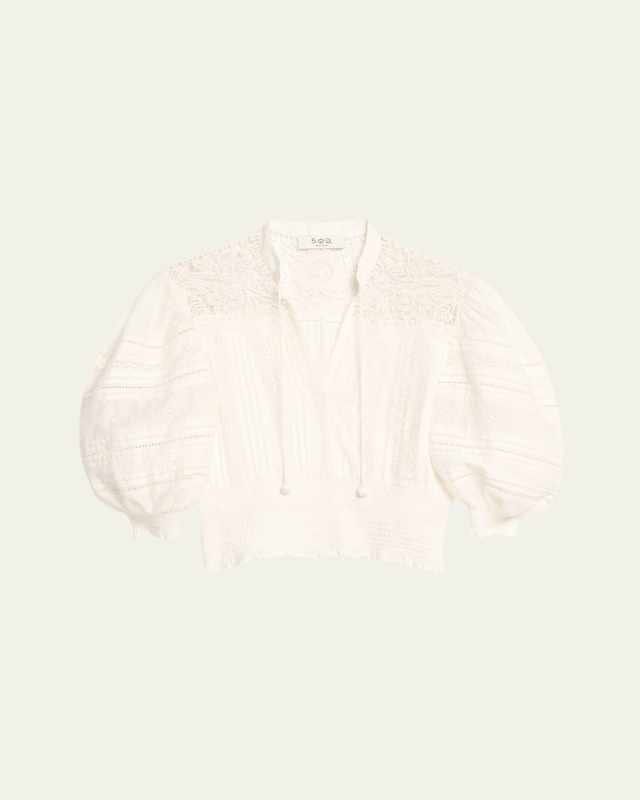 Marcella Lace Puff-Sleeve Top