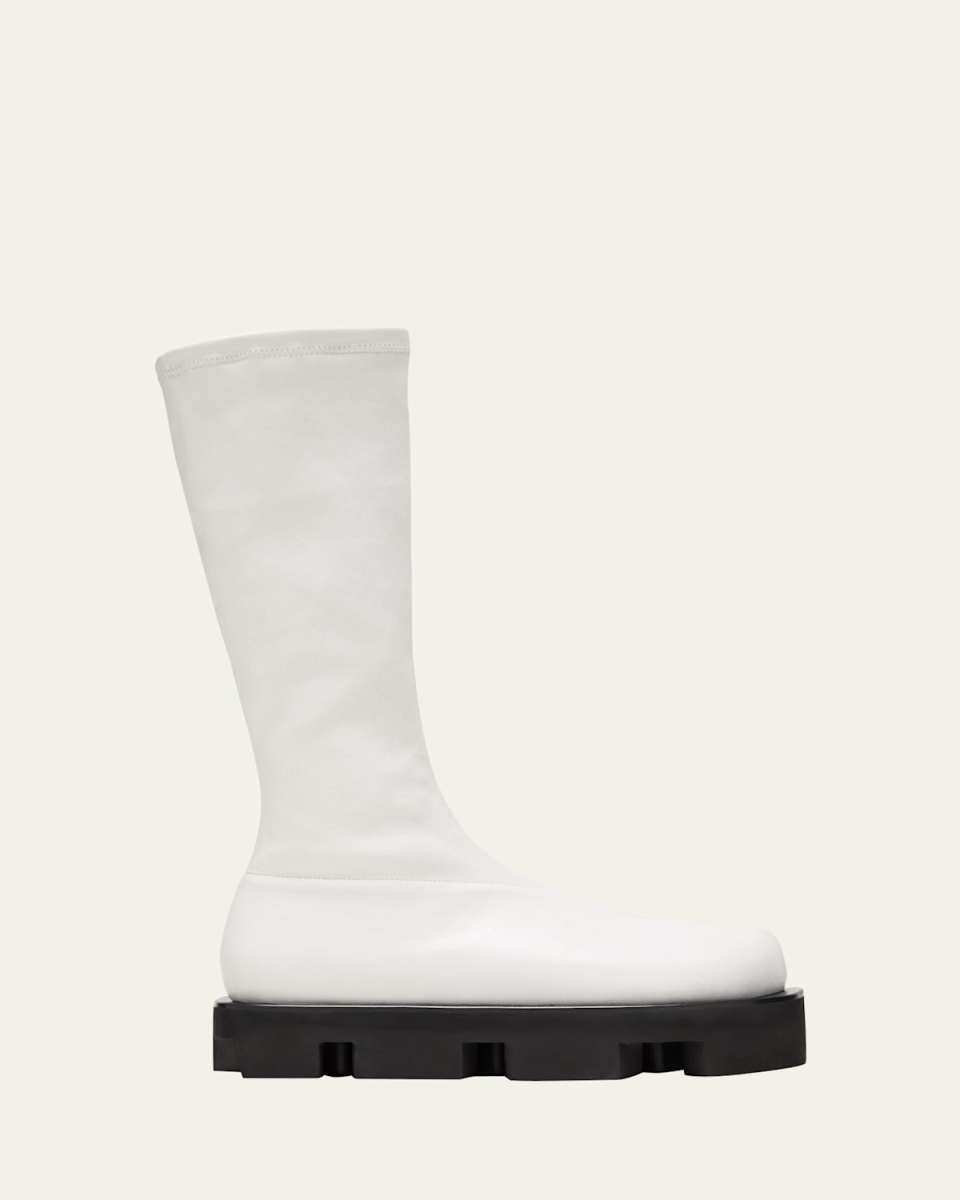 Stretch Leather Chunky Ankle Boots