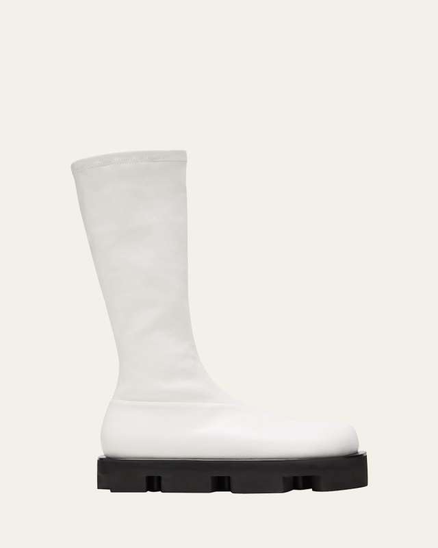 Stretch Leather Chunky Ankle Boots