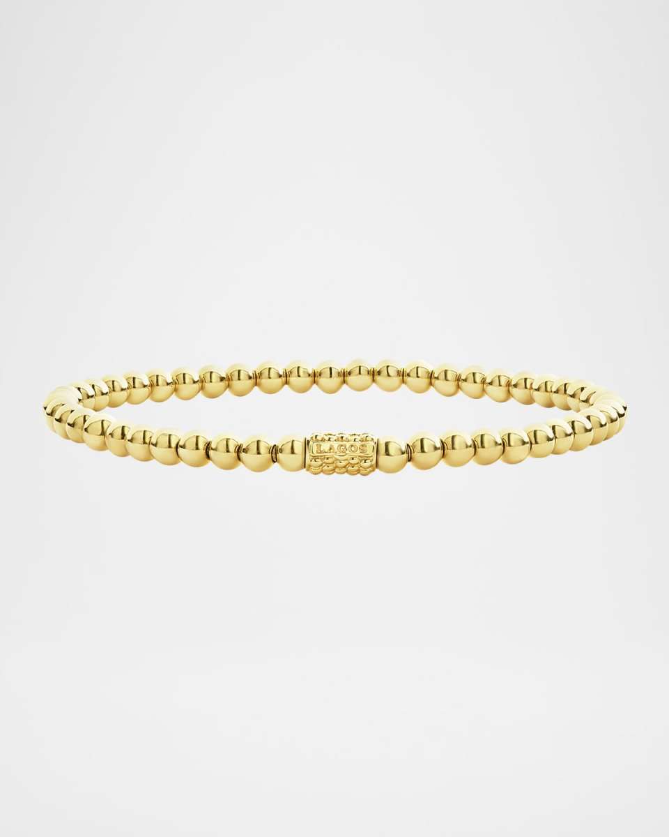 18K Yellow Gold Caviar Pave Ball 4mm Stretch Bracelet